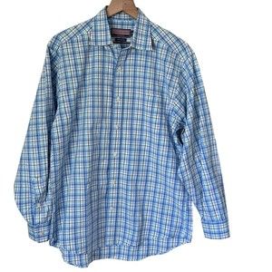 NEW Vineyard Vines Men's Medium Blue White Plaid Cotton Dress Long Sleeve Shirt